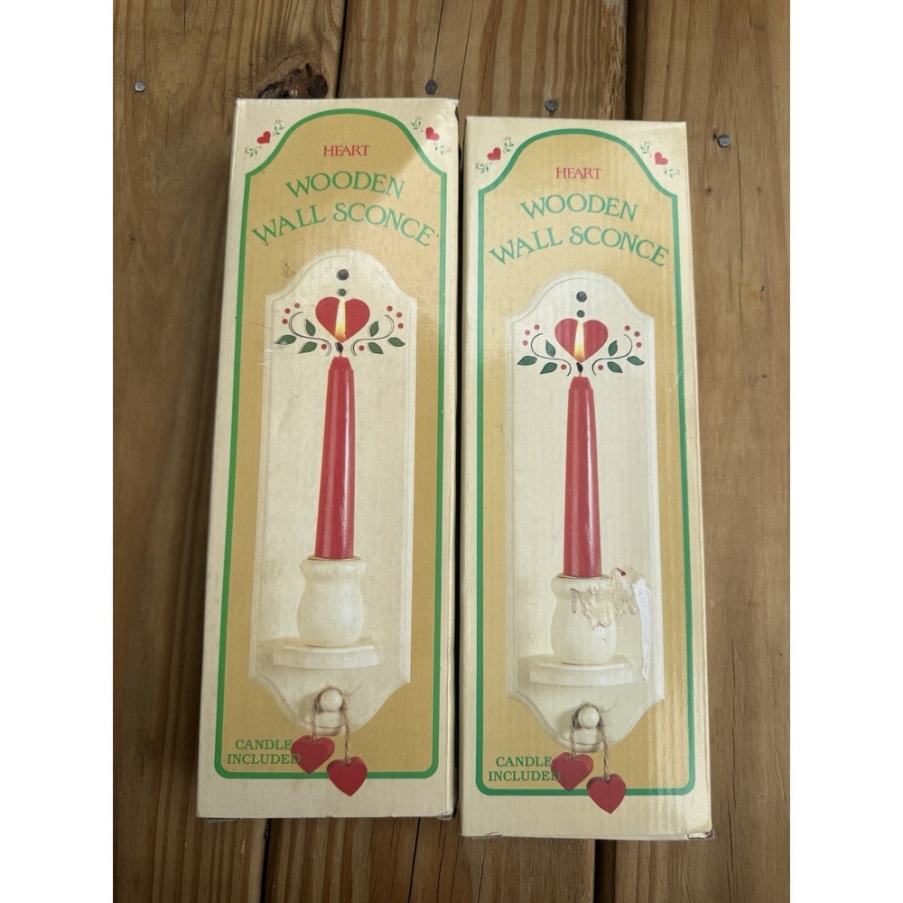 Vintage Heart Wooden Wall Sconces Candle Holders Country Farmhouse Open Box